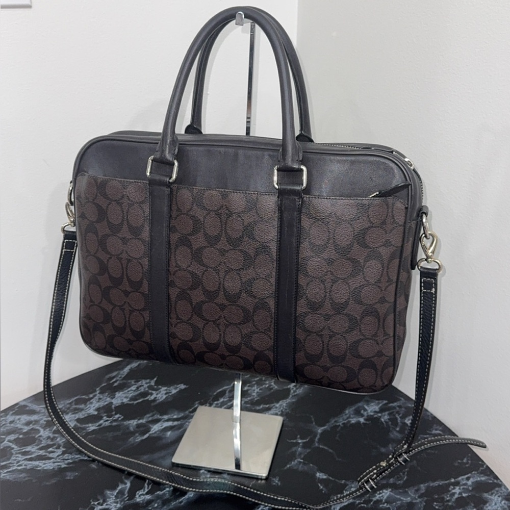 COACH Laptop iPad Bag Perry Slim Brief Case Men / Women Brown Canvas AUTHENTIC - Picture 3 of 16